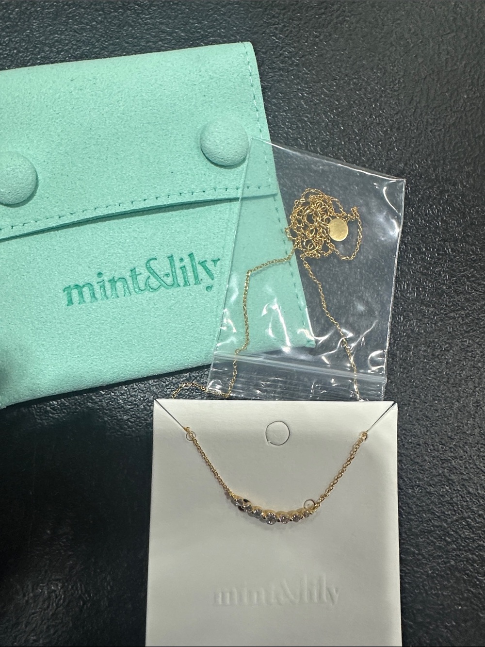 mint&lily Gold Crystal Curve Necklace – Delicate Gold Pendant